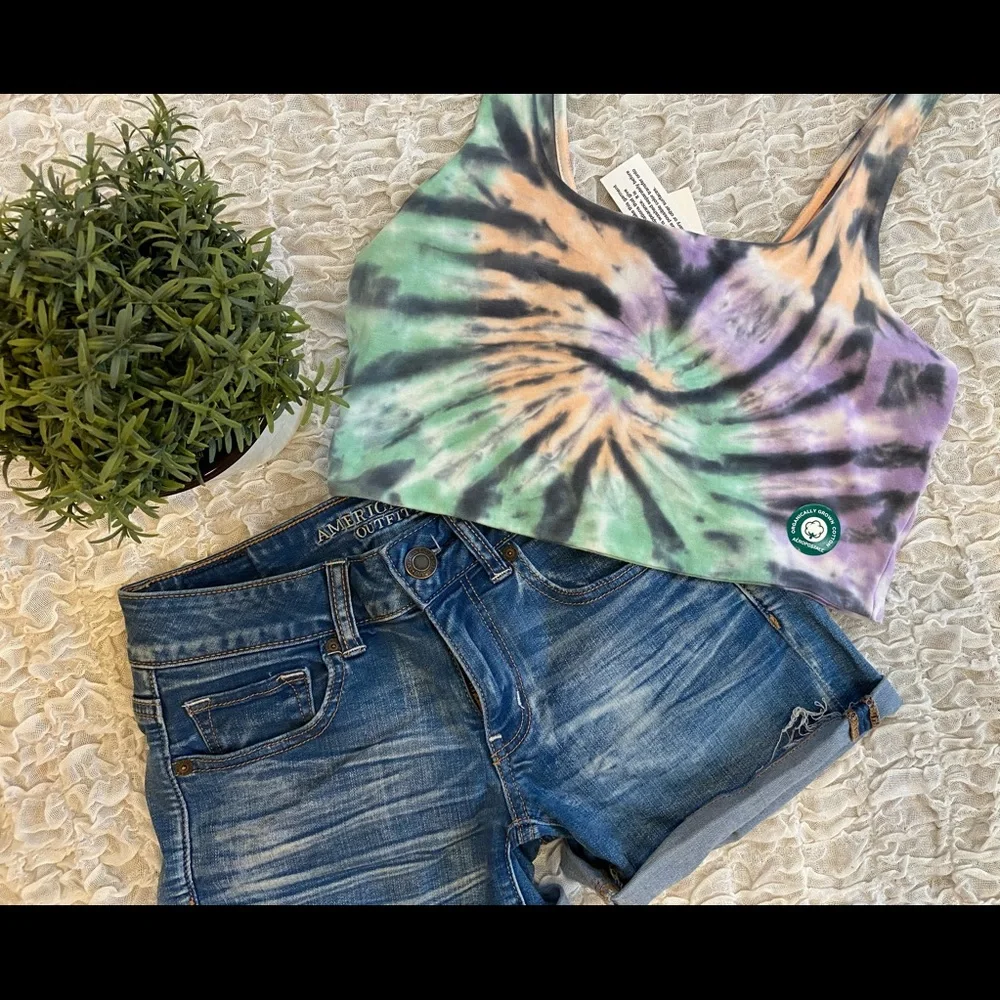 Aeropostale Tie Dye Crop Tank Top Cropped Shirt Cotton Cami Soft Layering Tee - Picture 7 of 7
